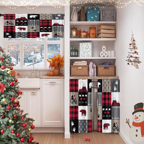 Christmas Winter Kitchen Curtains Happy New Year Snowflakes Blue Window Curtains Valance and Tier Set 36 Inch Rod Pocket Short Tier Curtain for Room Kitchen Decor in Saudi Arabia