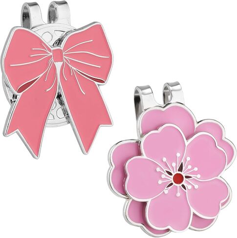 2pcs Magnetic Golf Ball Marker with Hat Clip, Pink Bow & Blue Flower Shapes Designs Strong Magnet Golf Cap Marker Decoration for Men Women Golfers Accessories & Gifts in Saudi Arabia