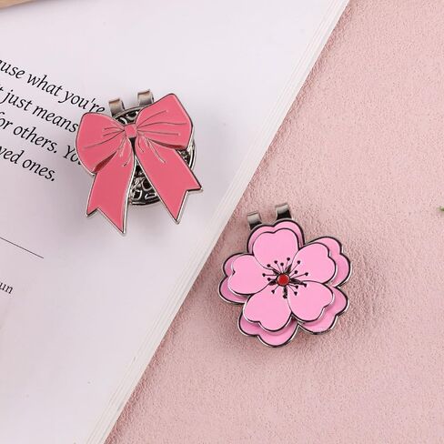 2pcs Magnetic Golf Ball Marker with Hat Clip, Pink Bow & Blue Flower Shapes Designs Strong Magnet Golf Cap Marker Decoration for Men Women Golfers Accessories & Gifts in Saudi Arabia