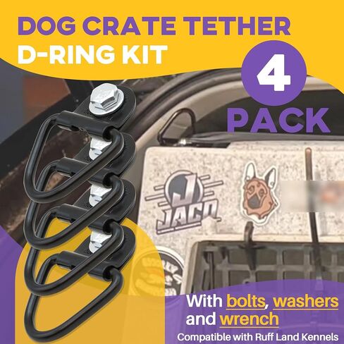 4 Pack Tie Down Kit for Ruffland Kennel - Tie Down D-Ring Kit, 1000lb Load Capacity, with Wrench - Easy Installation, Compatible with RuffLand Kennels，Black in Kuwait