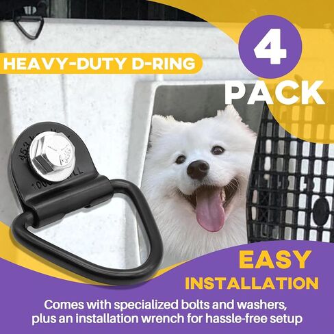 4 Pack Tie Down Kit for Ruffland Kennel - Tie Down D-Ring Kit, 1000lb Load Capacity, with Wrench - Easy Installation, Compatible with RuffLand Kennels，Black in Kuwait