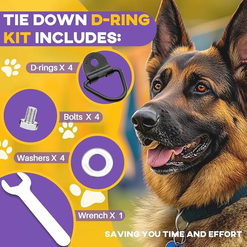 4 Pack Tie Down Kit for Ruffland Kennel - Tie Down D-Ring Kit, 1000lb Load Capacity, with Wrench - Easy Installation, Compatible with RuffLand Kennels，Black in Kuwait