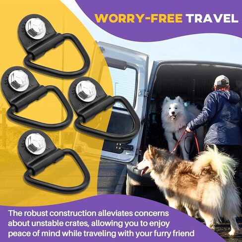 4 Pack Tie Down Kit for Ruffland Kennel - Tie Down D-Ring Kit, 1000lb Load Capacity, with Wrench - Easy Installation, Compatible with RuffLand Kennels，Black in Kuwait