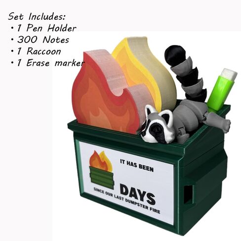 Infmetry Funny Garbage Can Fire Pen Pender مع 300 ملاحظة لزجة - منظم مكتب لطيف للمكتب ، هدايا فيل أبيض لزملاء العمل ، الرجال ، النساء - اللوازم المكتبية الفريدة والديكور in Kuwait