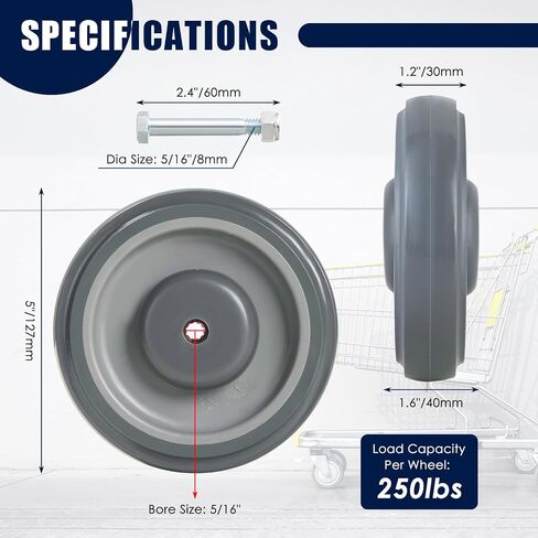 MAOPINER 5 "طقم استبدال Caster Caster Heavy Duty ، 4 عجلات STEM STEM للتسوق ، عربات Dolly & Furniture (الأزرق) in Kuwait