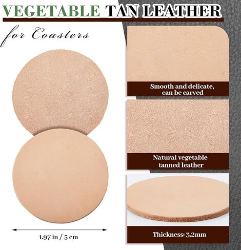 Bulyoou 25 Pcs Round Vegetable Tan Leather Coaster 3-1/4" Circular Tooling in Kuwait