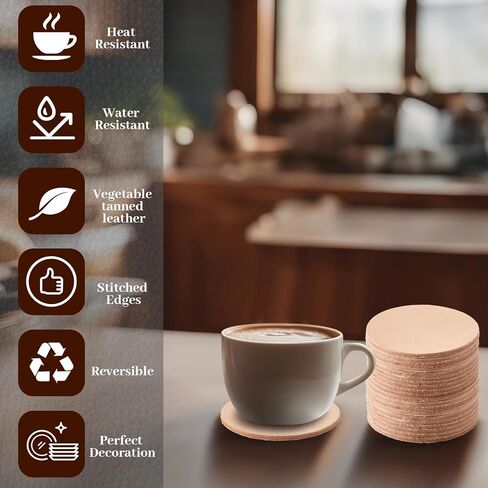 Bulyoou 25 Pcs Round Vegetable Tan Leather Coaster 3-1/4" Circular Tooling in Kuwait