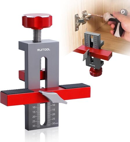 RUITOOL 2-in-1 Cabinet Door Mounting Jig & Rebound Device Tool with Bag, Installation Positioner for Frameless Cabinets Only, Easily Adjustable Aluminium Alloy Cabinet Hardware Jig with 3 Drill Bits in Kuwait