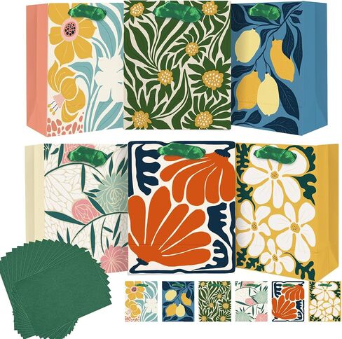 qiqee 7.9"x4.3"x9.6" 6PCS Clash Flowers Paper Gift Bags with Tissue Paper Handles Medium Size Bags（6pcs Bags +18pcs Tissue Paper ） in Kuwait