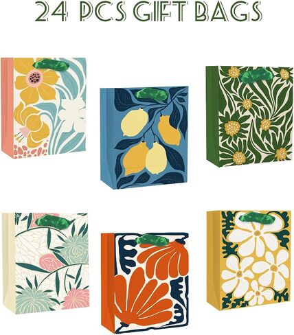 qiqee 7.9"x4.3"x9.6" 6PCS Clash Flowers Paper Gift Bags with Tissue Paper Handles Medium Size Bags（6pcs Bags +18pcs Tissue Paper ） in Kuwait