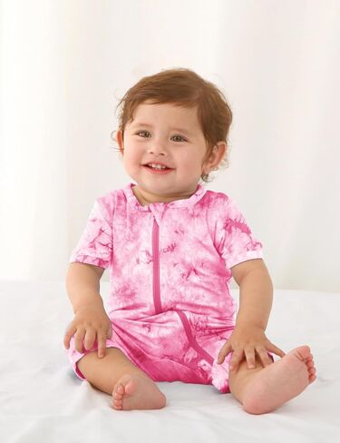 Jimonda Baby Bamboo Viscose Tie Dye Rompers للفتيات/الأولاد 3 قطع Pjs | شورت فيسكوز ناعم ممتاز، صديق للبشرة، للنوم واللعب، مسامي، مريح، أكمام قصيرة صيفية، ملابس نوم بدون قدم in Kuwait