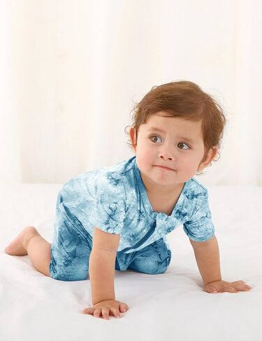 Jimonda Baby Girl Boys Rayon From Bamboo Pajamas 3 Pack Short Sleeve Footless Romper 2 Way Zipper Tie Dye Pjs Sleeper 0-24M in Kuwait