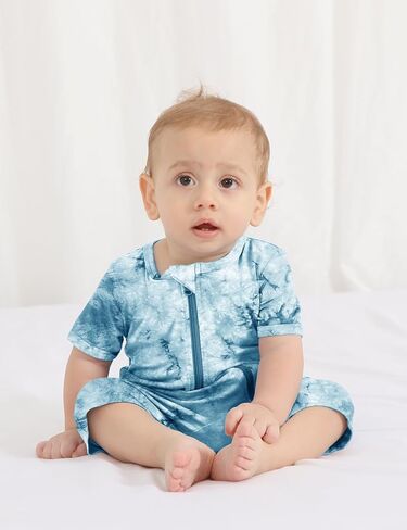 Jimonda Baby Girl Boys Rayon From Bamboo Pajamas 3 Pack Short Sleeve Footless Romper 2 Way Zipper Tie Dye Pjs Sleeper 0-24M in Kuwait