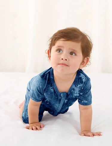 Jimonda Baby Girl Boys Rayon From Bamboo Pajamas 3 Pack Short Sleeve Footless Romper 2 Way Zipper Tie Dye Pjs Sleeper 0-24M in Kuwait