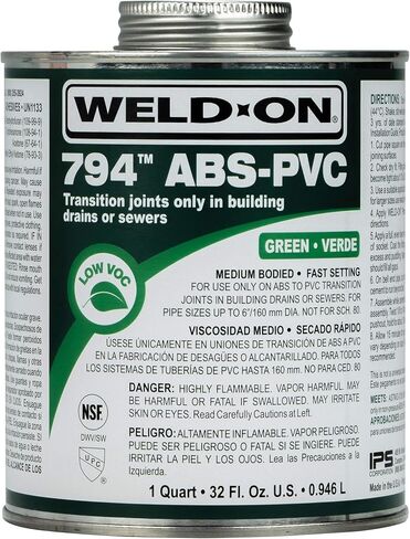 Weld-On 10275 794 ABS-PVC Medium-Bodied High-Strength Transition Solvent Cement - Fast-Setting and Low-VOC, Green, 1/2 Pint (8 fl oz) in Saudi Arabia