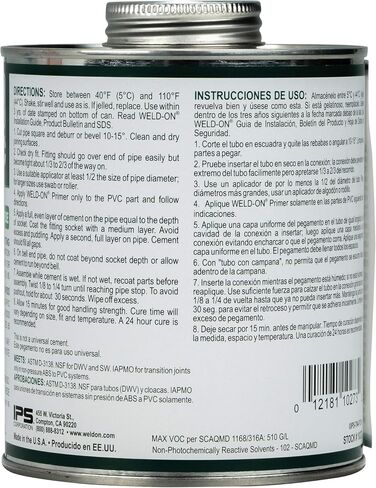 Weld-On 10275 794 ABS-PVC Medium-Bodied High-Strength Transition Solvent Cement - Fast-Setting and Low-VOC, Green, 1/2 Pint (8 fl oz) in Saudi Arabia