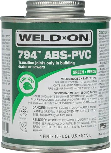 Weld-On 10275 794 ABS-PVC Medium-Bodied High-Strength Transition Solvent Cement - Fast-Setting and Low-VOC, Green, 1/2 Pint (8 fl oz) in Saudi Arabia