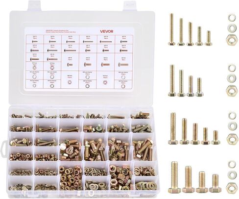 vevor 280 PCS البراغي والمكسرات مجموعة التشويش ، مسامير الماكينة المتري وغسالات مسطحة ، سبيكة الصلب M6/M8/M10 حجم متعددة ، لتجميع الأثاث/المعدات ، درجة السيارة 10.9 أسود ، مع حالة in Saudi Arabia