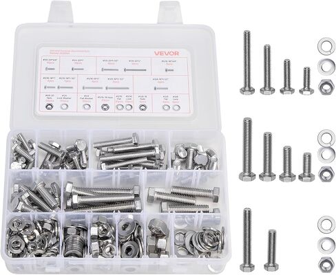 vevor 280 PCS البراغي والمكسرات مجموعة التشويش ، مسامير الماكينة المتري وغسالات مسطحة ، سبيكة الصلب M6/M8/M10 حجم متعددة ، لتجميع الأثاث/المعدات ، درجة السيارة 10.9 أسود ، مع حالة in Kuwait