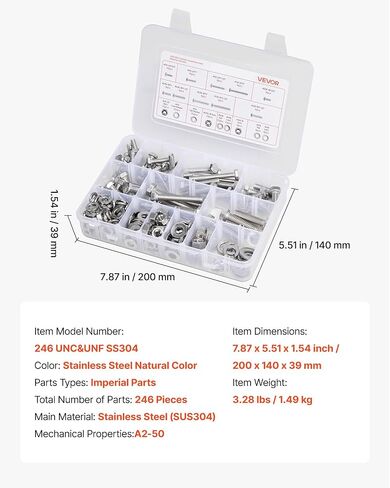 vevor 280 PCS البراغي والمكسرات مجموعة التشويش ، مسامير الماكينة المتري وغسالات مسطحة ، سبيكة الصلب M6/M8/M10 حجم متعددة ، لتجميع الأثاث/المعدات ، درجة السيارة 10.9 أسود ، مع حالة in Kuwait