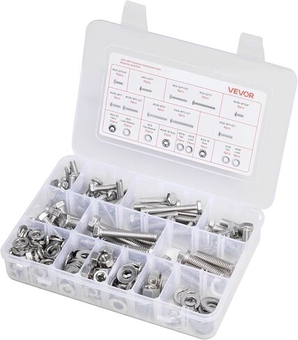 vevor 280 PCS البراغي والمكسرات مجموعة التشويش ، مسامير الماكينة المتري وغسالات مسطحة ، سبيكة الصلب M6/M8/M10 حجم متعددة ، لتجميع الأثاث/المعدات ، درجة السيارة 10.9 أسود ، مع حالة in Kuwait