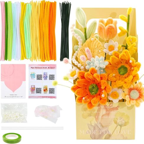 ERNTRNL Pipe Cleaners Craft - Pipe Cleaners Flower, Pipe Cleaner Flower Kit, DIY Pipe Cleaner Bouquet Supply Kit for Craft Art Project Activity, Birthday Mother’s Day Graduations Anniversaries Gifts in Kuwait