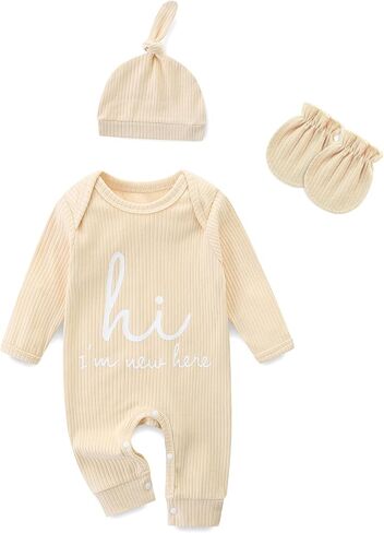 Newborn Girls and Boys Romper, Hi I’m New Here Long Sleeve Cotton Baby Clothes, Coming Home Outfit in Saudi Arabia