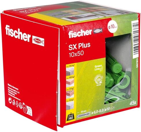 Fischer 567810 التوسع SX Plus Green 8 × 65 ، مربع من 45 من الأدوات التي تميل مستدامة ، مصنوعة من مواد خام متجددة ، الحجز الأمثل ، الخرسانة الصلبة ، الطوب المثقبة ، والكثير ، Greenline in Saudi Arabia
