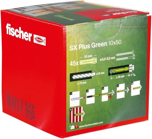 Fischer 567810 التوسع SX Plus Green 8 × 65 ، مربع من 45 من الأدوات التي تميل مستدامة ، مصنوعة من مواد خام متجددة ، الحجز الأمثل ، الخرسانة الصلبة ، الطوب المثقبة ، والكثير ، Greenline in Saudi Arabia