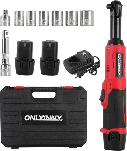 3/8" Electric Ratchet Wrench with LED Light,12V Cordless Power Ratchet Wrench Set with 1/4" Adapter, Extension Bar, 6 Sockets, 2 Batteries & Fast Charger for Car Repair, Home DIY (57N.m) in Saudi Arabia