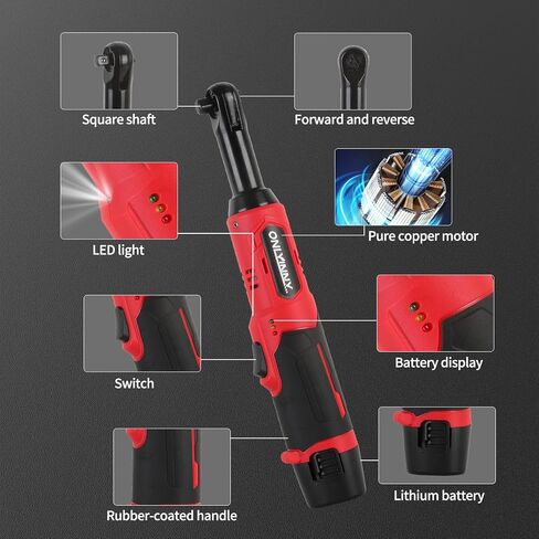 3/8" Electric Ratchet Wrench with LED Light,12V Cordless Power Ratchet Wrench Set with 1/4" Adapter, Extension Bar, 6 Sockets, 2 Batteries & Fast Charger for Car Repair, Home DIY (57N.m) in Saudi Arabia