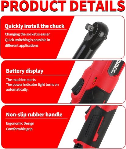 3/8" Electric Ratchet Wrench with LED Light,12V Cordless Power Ratchet Wrench Set with 1/4" Adapter, Extension Bar, 6 Sockets, 2 Batteries & Fast Charger for Car Repair, Home DIY (57N.m) in Saudi Arabia