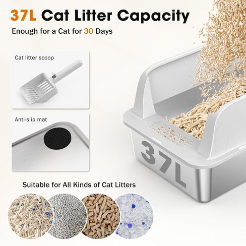 2pack 2pack الفولاذ المقاوم للصدأ الفولاذ المقاوم للصدأ ، صناديق فضلات كبيرة إضافية للقطط الكبيرة ، صندوق القمامة المعدني XL مع الجوانب العالية الغطاء ، تسرب مكافحة الأركان ، غير مكره ، مغرفة مشمولة in Kuwait