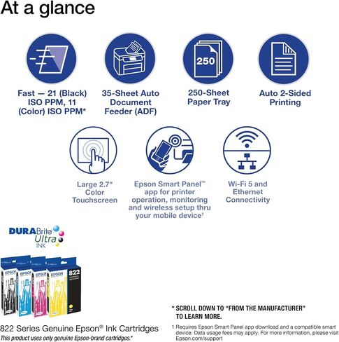 طابعة Epson Workforce Pro WF-3820 الكل في واحد لاسلكية نافثة للحبر ملونة، أسود - طباعة مسح ضوئي وفاكس - شاشة لمس 2.7 بوصة، 21 صفحة في الدقيقة، 4800 × 2400 نقطة في البوصة، 8.5 × 14، طباعة تلقائية على الوجهين، 35 ورقة ADF، إيثرنت in Saudi Arabia