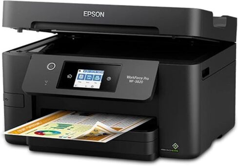 طابعة Epson Workforce Pro WF-3820 الكل في واحد لاسلكية نافثة للحبر ملونة، أسود - طباعة مسح ضوئي وفاكس - شاشة لمس 2.7 بوصة، 21 صفحة في الدقيقة، 4800 × 2400 نقطة في البوصة، 8.5 × 14، طباعة تلقائية على الوجهين، 35 ورقة ADF، إيثرنت in Saudi Arabia