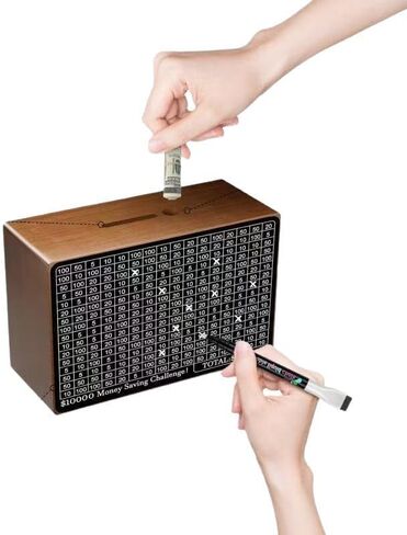 10000 Savings Challenge Box, Wooden Money Saving Piggy Bank for Adults Kids, Reusable, Targets 10k in Saudi Arabia