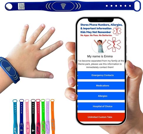 العصابات الذكية للأطفال إذا ضاعت ، معرف معرف سلامة الطفل ، سوار NFC للأطفال ، فرقة الهوية الطبية الذكية ، سوار ID Kids Kids ، Disney Essentials for Kids ، QR Identification (Pink) in Kuwait