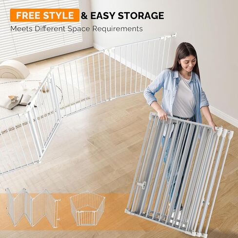 Bonnlo 120 Inches Wide Configurable Baby Gate, Fireplace Safety Fence/Guard, Adjustable 5-Panel Metal Play Yard for Toddler/Pet/Dog, Christmas Tree Fence, Includes 4 Pack of Wall Mounts, Black in Saudi Arabia