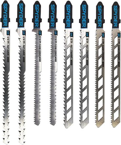 Spyder 8-Piece Jig Saw Blade Set for Wood, Skeleton, Single, and Double-Sided Blades, CRV/HSS Bi-Metal Steel, T-Shank Compatible with All Major Brands (300097) in Saudi Arabia
