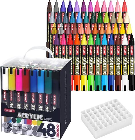 علامات SFAIH Acrylic الإبداعية-NIBS القابلة للاستبدال 3 مم ، سعة حبر كبيرة ، تغطية عالية للغاية ، حبر غير قائم على الماء ، وعلامات الرسم للإمدادات الفنية ، والخشب ، والنسيج ، الطلاء الصخري in Kuwait