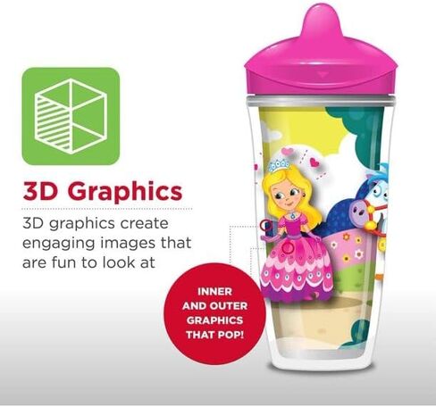 Playtex Baby Sipsters Stage 3 Glitter PAW Patrol Sippy Cups, For Ages 1+, Pink, 9 Oz, 2 Count - Spill-Proof, Leak-Proof, Break-Proof, Insulated in Saudi Arabia