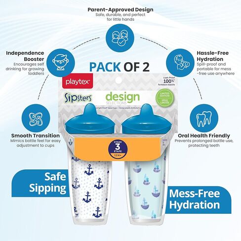 Playtex Baby Sipsters Stage 3 Glitter Paw Patrol Sippy Cups ، للأعمار من 1+ ، وردي ، 9 أوقية ، وعد 2-مقاومة للتسرب ، مقاومة للتسرب ، مقاومة للكسر ، معزولة in Kuwait