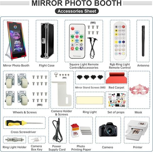 Magic Mirror Photo Booth 65 "مع الكاميرا والطابعة ، 43" شاشة تعمل باللمس صورة كشك صور شخصية مع طيران طيران خاتم عن بعد لحفل حفل زفاف تأجير الأحداث (65-43in أسود) in Kuwait