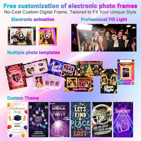 Magic Mirror Photo Booth 65 "مع الكاميرا والطابعة ، 43" شاشة تعمل باللمس صورة كشك صور شخصية مع طيران طيران خاتم عن بعد لحفل حفل زفاف تأجير الأحداث (65-43in أسود) in Kuwait