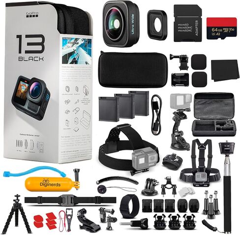 GoPro HERO13 (Hero 13) in Polar White - with 50 Piece Accessory Kit and 2 Extra Batteries + 64GB Card - Waterproof Action Camera - 5.3K HDR, 27MP Photos, 1/1.9" Sensor, Live Streaming, Webcam in Saudi Arabia