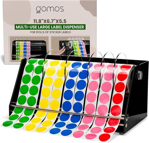 Multi-Use Small Label Dispenser for Rolls of Sticker Labels - 5.67"x 7.83"x4.72", Heavy-Duty, Wall-Mountable Acrylic Sticker Roll Dispenser, Anti-Slip (Small Black) in Kuwait