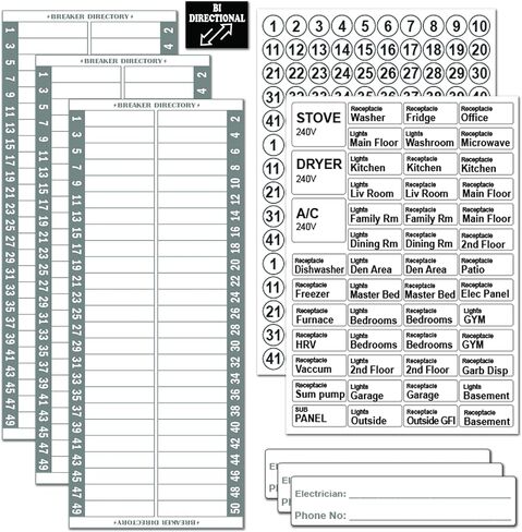 Ultimate 48 Circuits Breaker Breaker Directory Kit مع الرموز الملونة وعلامات الألواح لجميع اللوحة الكهربائية اللاصقة القوية المتينة الطويلة التي تدوم فينيل مقاوم للماء in Kuwait