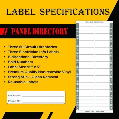 Ultimate 48 Circuits Breaker Breaker Directory Kit مع الرموز الملونة وعلامات الألواح لجميع اللوحة الكهربائية اللاصقة القوية المتينة الطويلة التي تدوم فينيل مقاوم للماء in Kuwait