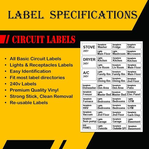 Ultimate 48 Circuits Breaker Breaker Directory Kit مع الرموز الملونة وعلامات الألواح لجميع اللوحة الكهربائية اللاصقة القوية المتينة الطويلة التي تدوم فينيل مقاوم للماء in Kuwait