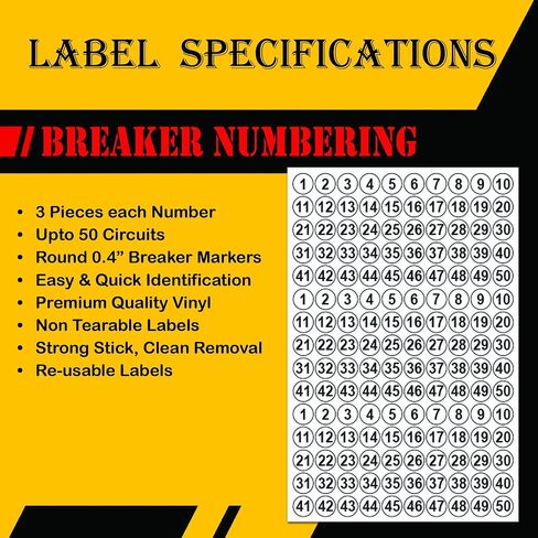 Ultimate 48 Circuits Breaker Breaker Directory Kit مع الرموز الملونة وعلامات الألواح لجميع اللوحة الكهربائية اللاصقة القوية المتينة الطويلة التي تدوم فينيل مقاوم للماء in Kuwait